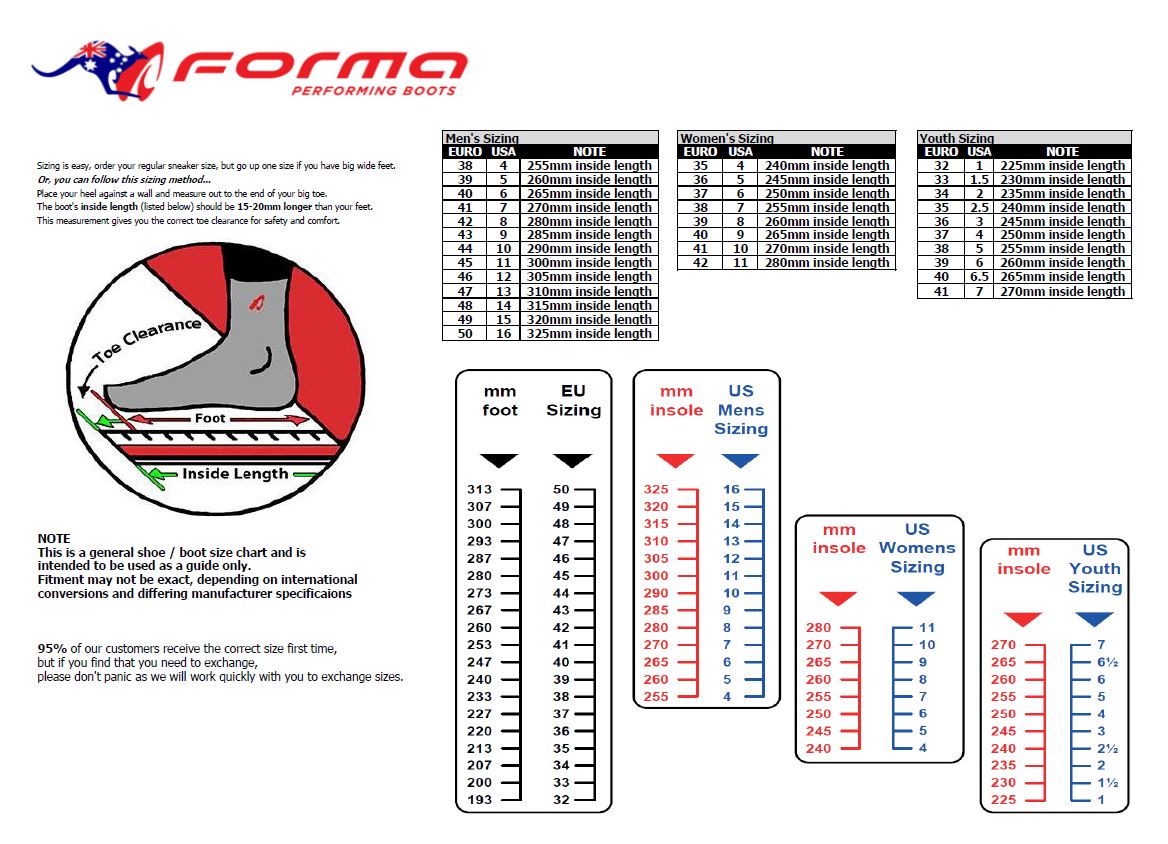 Forma boots shop size chart
